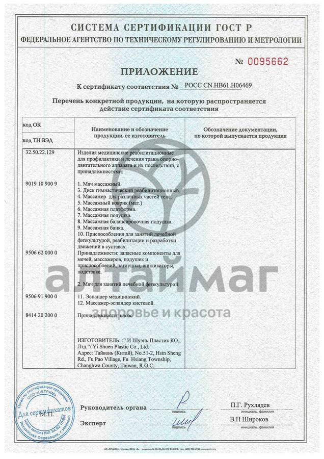 Сертификат на товар Массажер-эспандер кистевой М-201 Массажер-эспандер кистевой М-201 сертификат