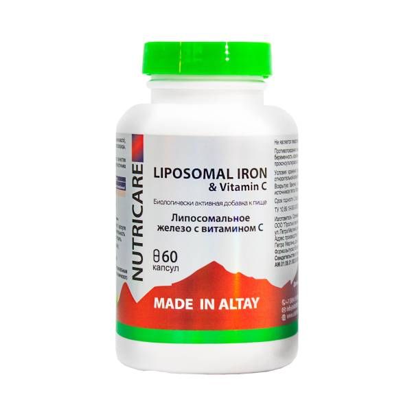 Изображение товара Липосомальное железо с витамином C БАД Nutricare Liposomal 60 капсул Липосомальное железо с витамином C БАД Nutricare Liposomal 60 капсул фотография