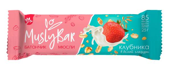 Батончик мюсли MuslyBar Клубника в белой глазури 25г фотография